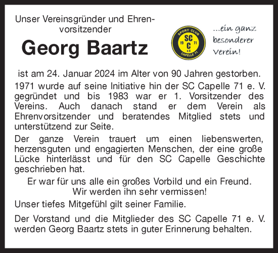 Traueranzeige von Georg Baartz von Ruhr Nachrichten