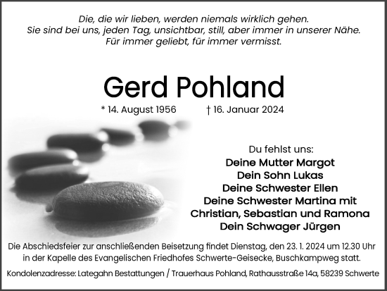 Traueranzeige von Gerd Pohland von Ruhr Nachrichten