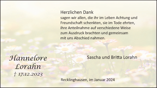 Traueranzeige von Hannelore Lorahn von Medienhaus Bauer