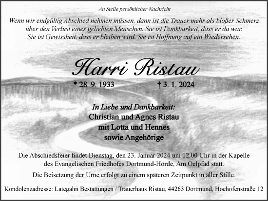 Traueranzeige von Harri Ristau 
