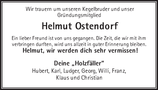 Traueranzeige von Helmut Ostendorf von Münstersche Zeitung und Münsterland Zeitung