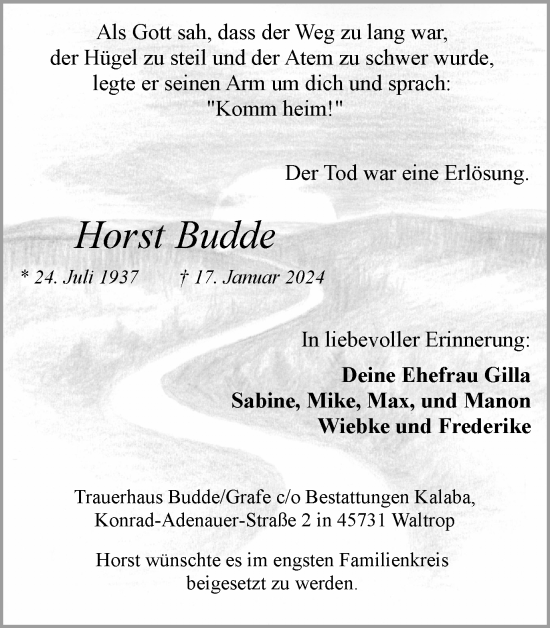 Traueranzeige von Horst Budde von Medienhaus Bauer