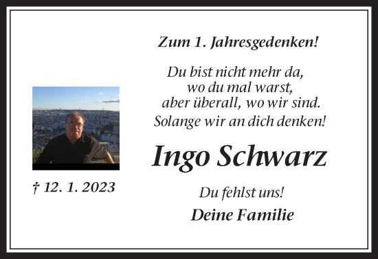 Traueranzeige von Ingo Schwarz von Medienhaus Bauer
