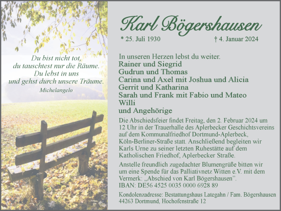 Traueranzeige von Karl Bögershausen 