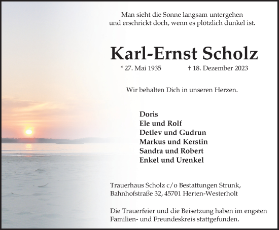 Traueranzeige von Karl-Ernst Scholz von Medienhaus Bauer