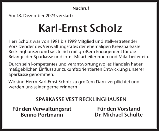 Traueranzeige von Karl-Ernst Scholz von Medienhaus Bauer