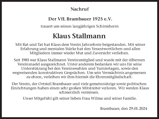 Traueranzeige von Klaus Stallmann von Ruhr Nachrichten