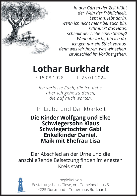 Traueranzeige von Lothar Burkhardt 