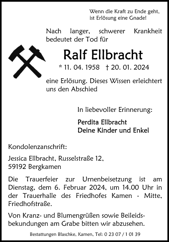 Traueranzeige von Ralf Ellbracht von Hellweger Anzeiger