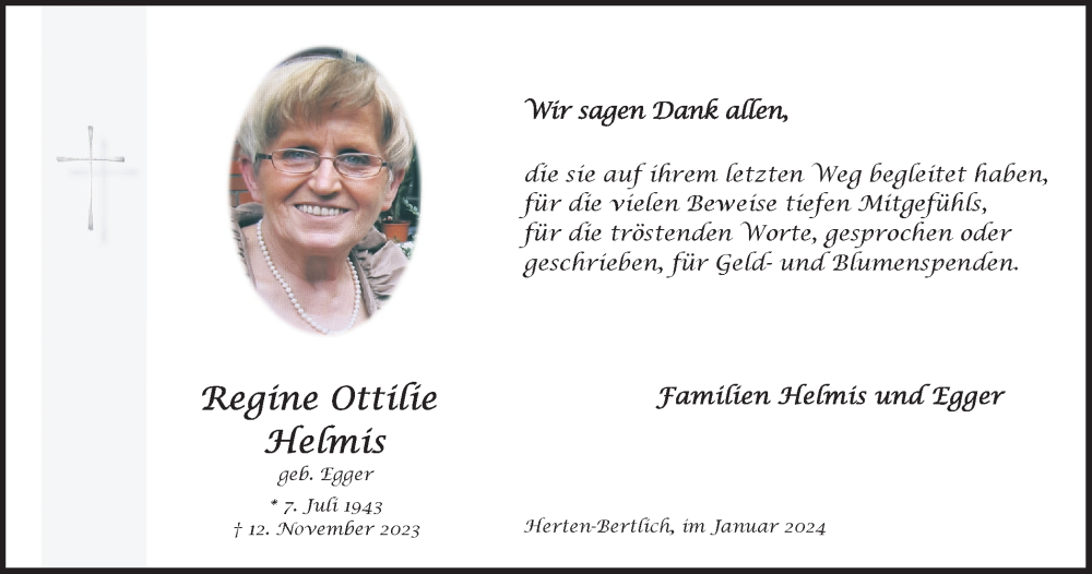  Traueranzeige für Regine Ottilie Helmis vom 10.01.2024 aus Medienhaus Bauer