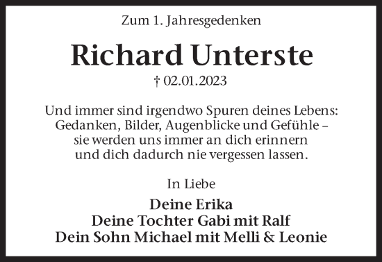 Traueranzeige von Richard Unterste 