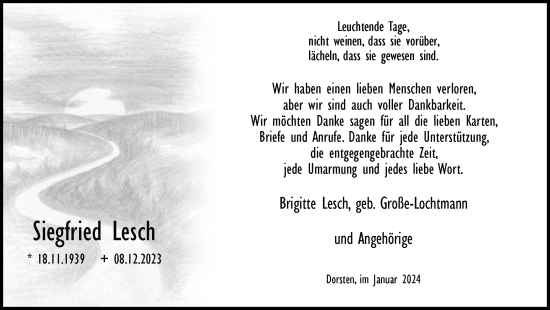 Traueranzeige von Siegfried Lesch von Ruhr Nachrichten und Dorstener Zeitung