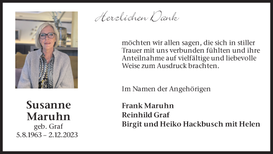 Traueranzeige von Susanne Maruhn von Medienhaus Bauer