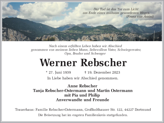 Traueranzeige von Werner Rebscher 