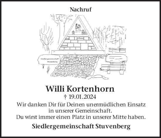 Traueranzeige von Willi Kortenhorn von Ruhr Nachrichten und Dorstener Zeitung