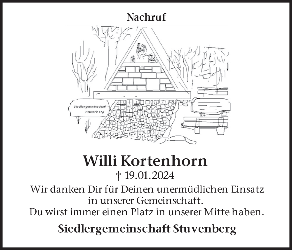  Traueranzeige für Willi Kortenhorn vom 26.01.2024 aus Ruhr Nachrichten und Dorstener Zeitung