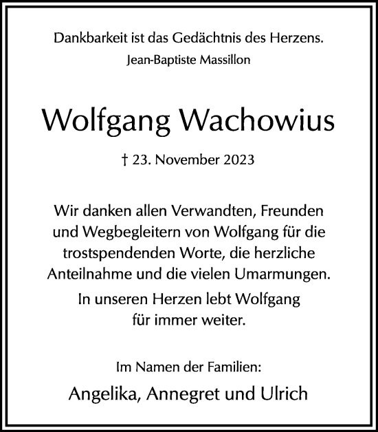 Traueranzeige von Wolfgang Wachowius