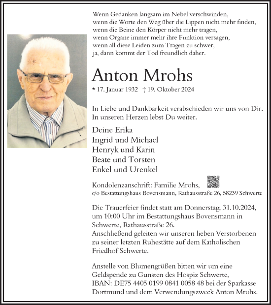 Traueranzeige von Anton Mrohs von Ruhr Nachrichten