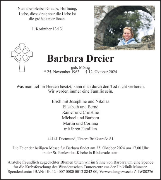 Traueranzeige von Barbara Dreier von Ruhr Nachrichten