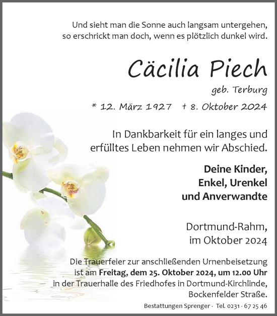 Traueranzeige von Cäcilia Piech von Ruhr Nachrichten