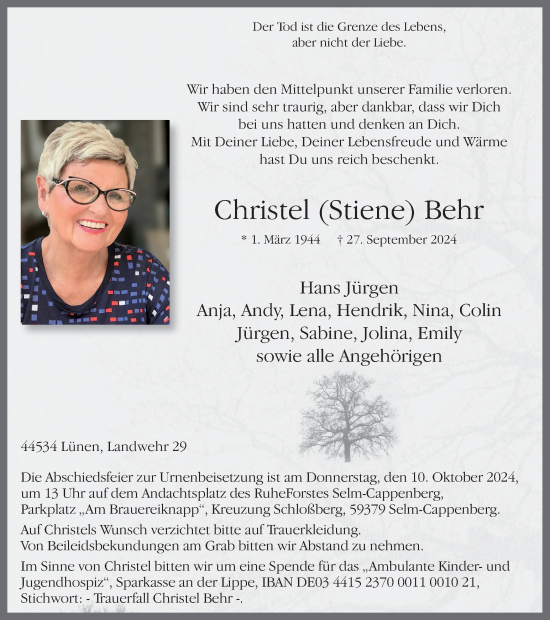 Traueranzeige von Christel Behr von Ruhr Nachrichten