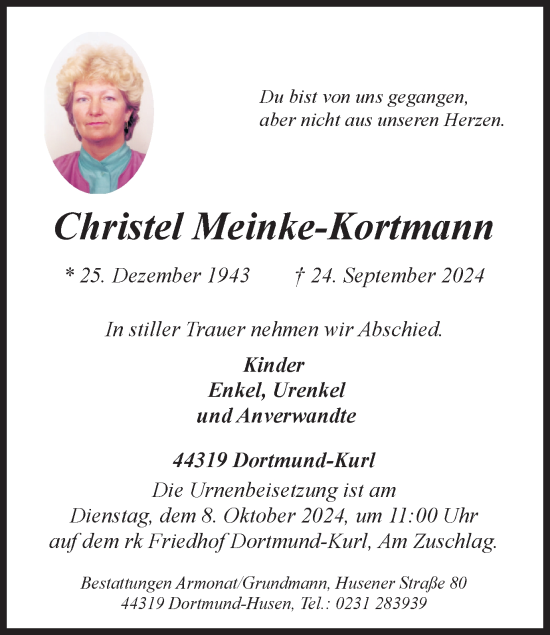 Traueranzeige von Christel Meinke-Kortmann von Ruhr Nachrichten