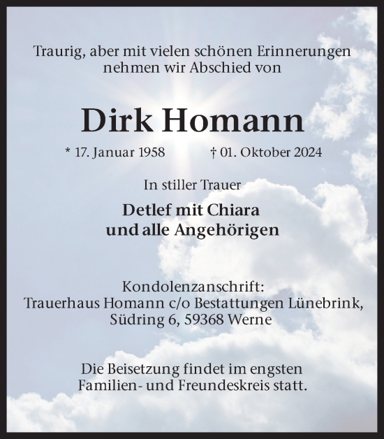 Traueranzeige von Dirk Homann von Ruhr Nachrichten