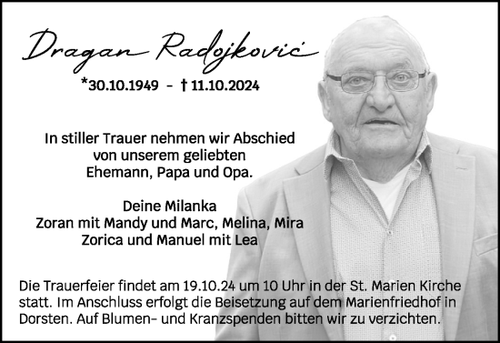 Traueranzeige von Dragan Radojkovic von Ruhr Nachrichten und Dorstener Zeitung