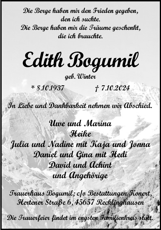 Traueranzeige von Edith Bogumil von Trauer Vest