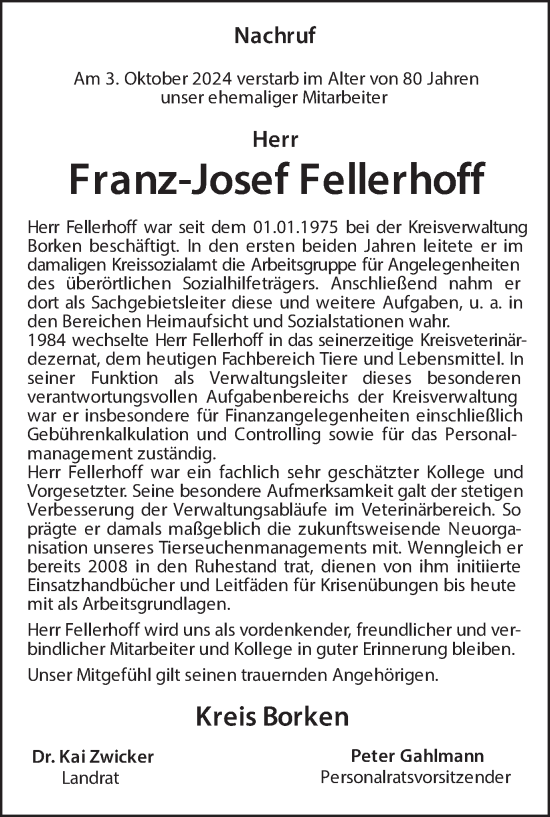 Traueranzeige von Franz-Josef Fellerhoff von Münsterland Zeitung