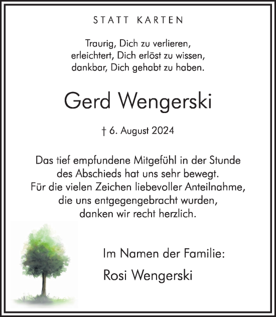 Traueranzeige von Gerd Wengerski von Hellweger Anzeiger