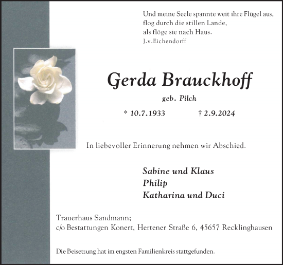 Traueranzeige von Gerda Brauckhoff von Trauer Vest