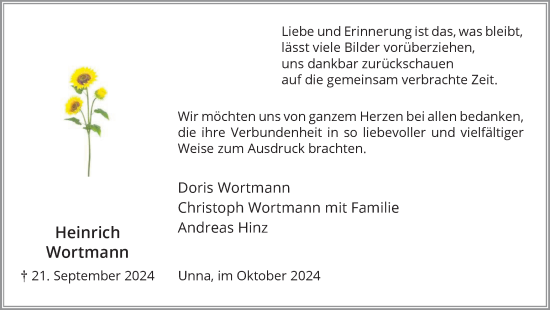 Traueranzeige von Heinrich Wortmann von Hellweger Anzeiger