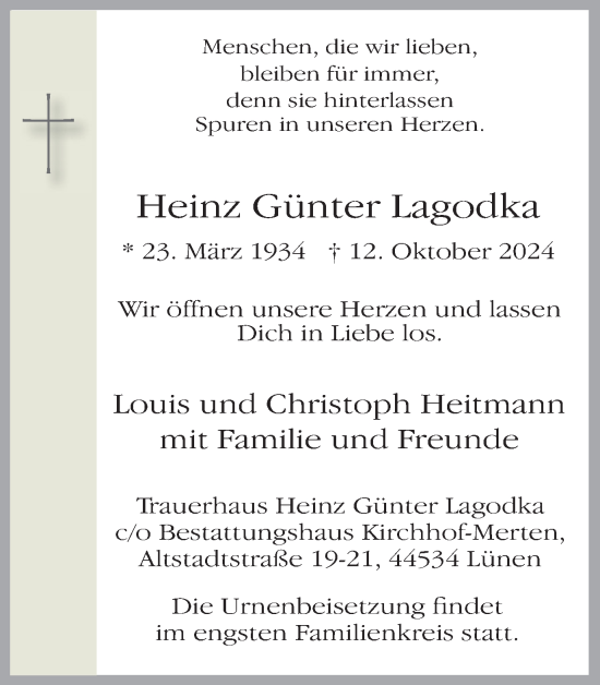 Traueranzeige von Heinz Günter Lagodka von Ruhr Nachrichten