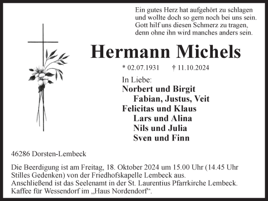 Traueranzeige von Herman Michels von Ruhr Nachrichten und Dorstener Zeitung