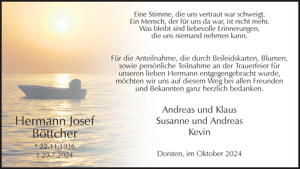  Traueranzeige für Hermann Josef Böttcher vom 12.10.2024 aus Ruhr Nachrichten und Dorstener Zeitung