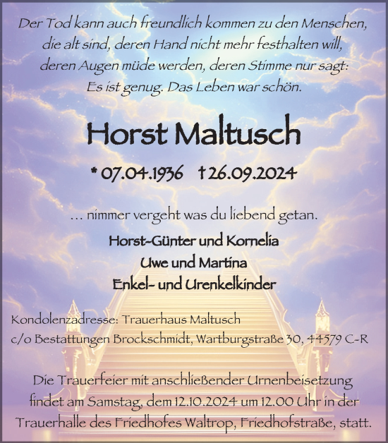 Traueranzeige von Horst Maltusch von Trauer Vest