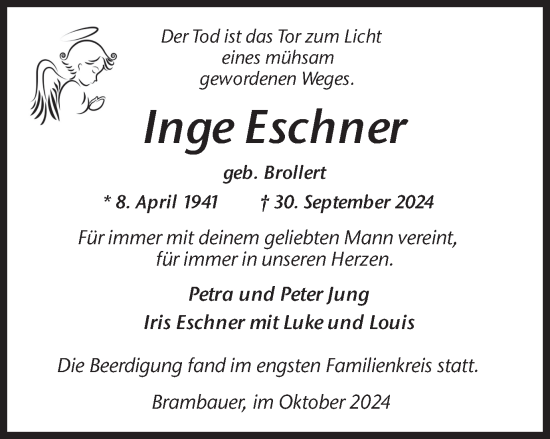 Traueranzeige von Inge Eschner von Lüner Anzeiger