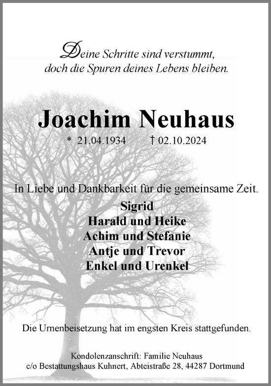 Traueranzeige von Joachim Neuhaus von Ruhr Nachrichten