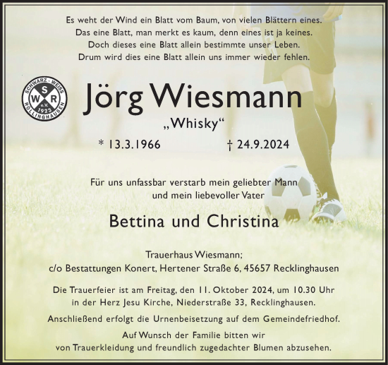 Traueranzeige von Jörg Wiesmann von Trauer Vest