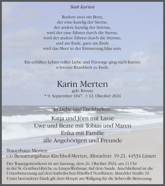 Traueranzeige von Karin Merten von Ruhr Nachrichten