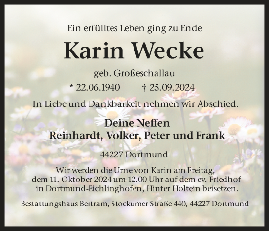 Traueranzeige von Karin Wecke von Ruhr Nachrichten