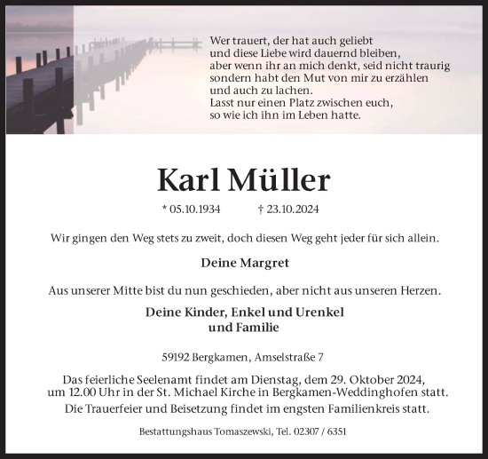 Traueranzeige von Karl Müller von Hellweger Anzeiger