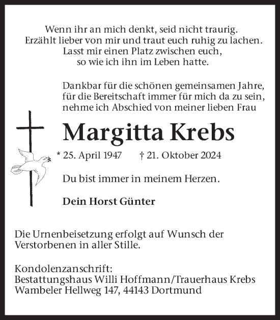 Traueranzeige von Margitta Krebs von Ruhr Nachrichten