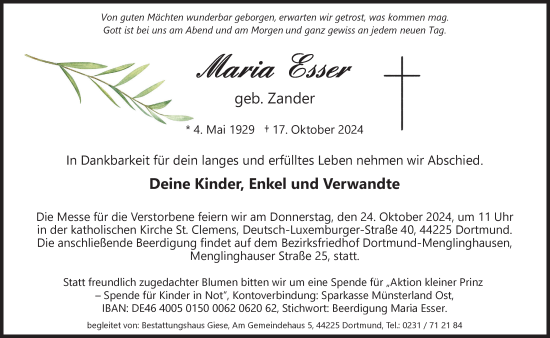 Traueranzeige von Maria Esser von Ruhr Nachrichten