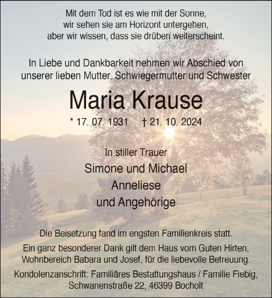 Traueranzeige von Maria Krause von Bocholter-Borkener Volksblatt