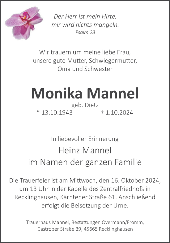 Traueranzeige von Monika Mannel von Trauer Vest
