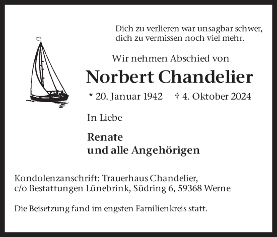 Traueranzeige von Norbert Chandalier von Ruhr Nachrichten