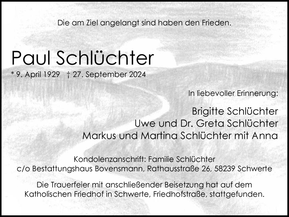  Traueranzeige für Paul Schlüchter vom 05.10.2024 aus Ruhr Nachrichten