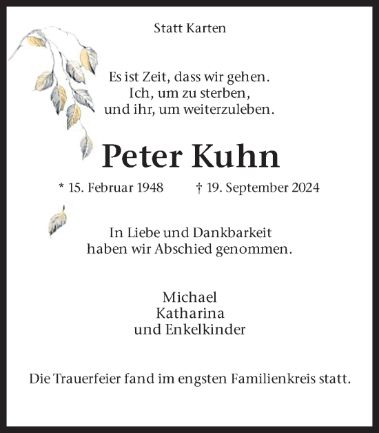 Traueranzeige von Peter Kuhn von Lüner Anzeiger